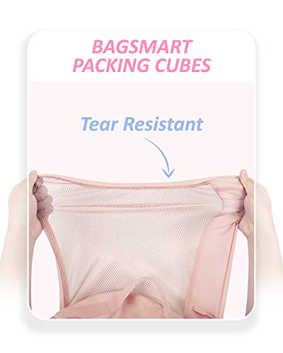 BAGSMART Keep Shape Packing Cubes, 7 Set Packing Cubes for Travel, Lightweight Travel Cubes for Packing, Suitcase Organizer Bags Set for Travel Essentials Baby Pink