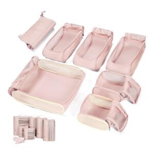 bagsmart keep shape packing cubes, 7 set packing cubes for travel, lightweight travel cubes for packing, suitcase organizer bags set for travel essentials baby pink