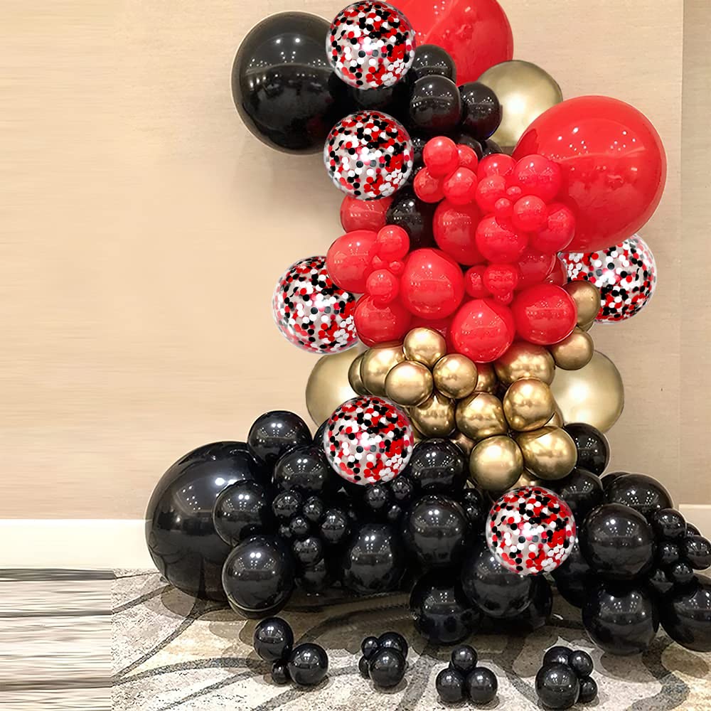 Red and Black Balloon Garland Kit, 114PCS Red Black and Gold Balloon Arch, 4 Sizes Black Red Balloons for Casino Theme Party Decorations Graduation New Year Party Wedding Birthday Decorations