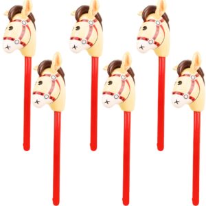 haconba 6 pieces 40 inch inflatable stick horse inflatable cowboy cowgirl horse head stick pony stick balloon for christmas birthday theme parties home decoration