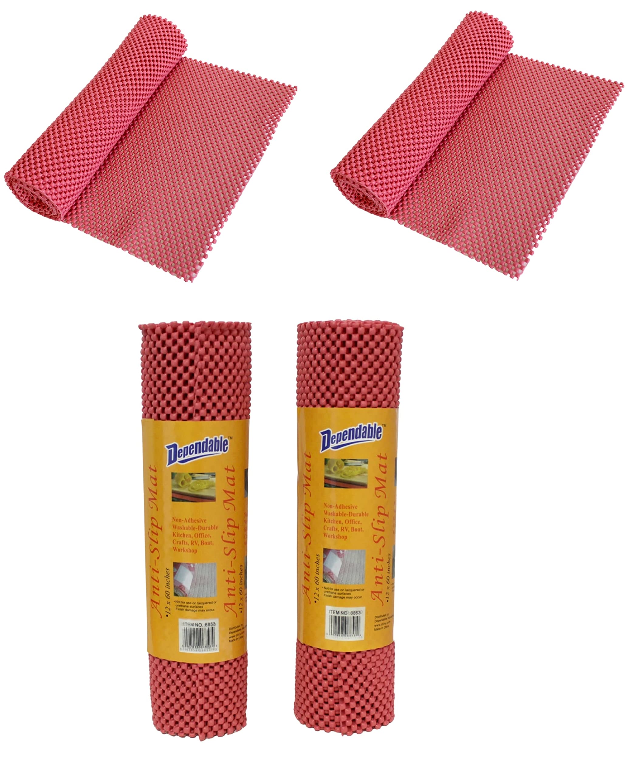 2 Pack Red Anti-Slip Mat Rug Non Skid - Shelf and Drawer Liner Trim to Fit 12 inch x 60 inch Each Roll