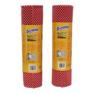 2 Pack Red Anti-Slip Mat Rug Non Skid - Shelf and Drawer Liner Trim to Fit 12 inch x 60 inch Each Roll