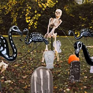 GiftExpress 4 PCS Halloween Black Flamingo Skeleton, Zombie Flamingos, Skull Flamingo with Stakes for Halloween Lawn Ornaments, Spooky Graveyard Decorations (4)