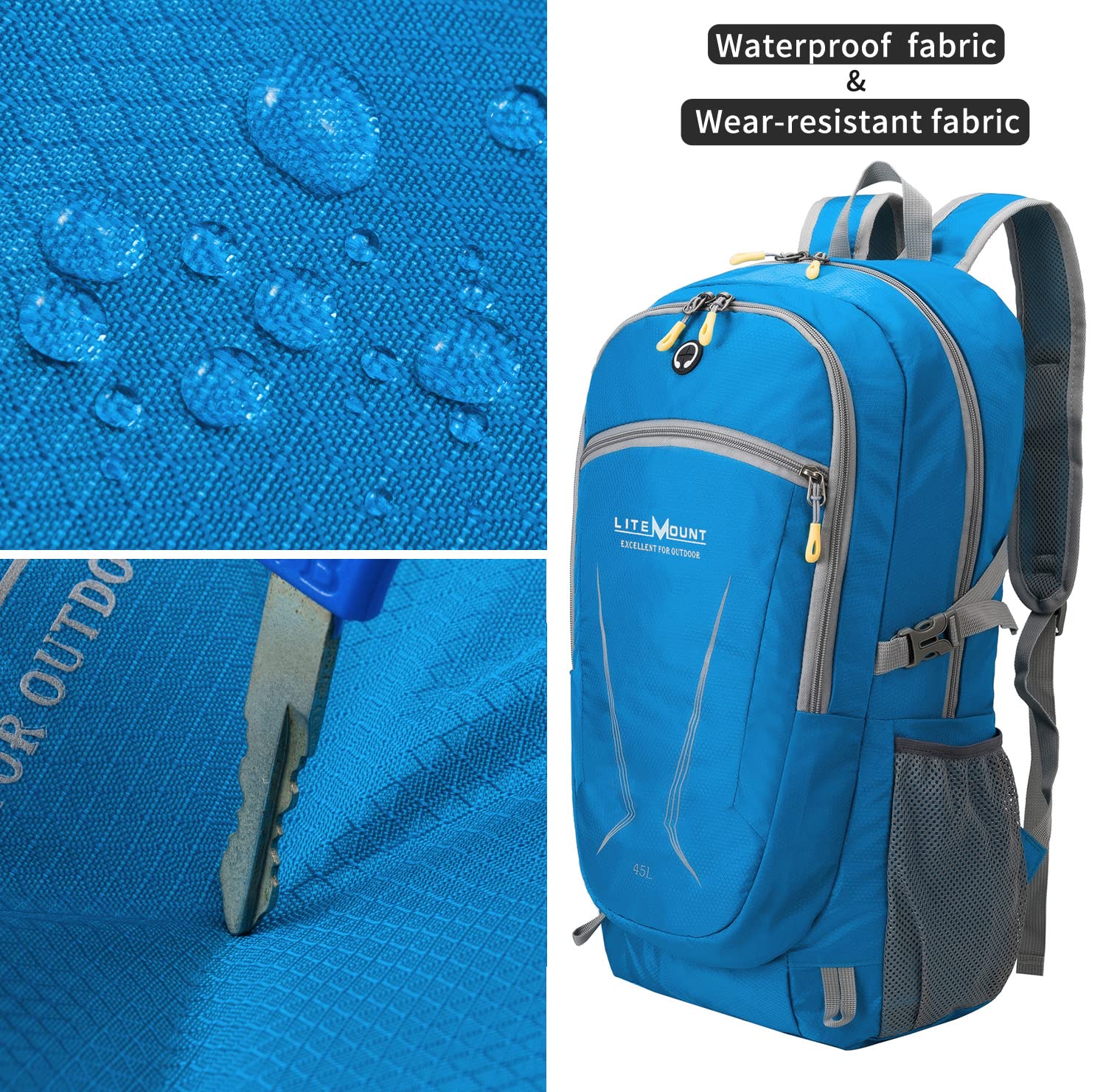 LITEMOUNT Lightweight Packable Backpack, Hiking Backpack, Outdoor Travel Daypack (Blue)