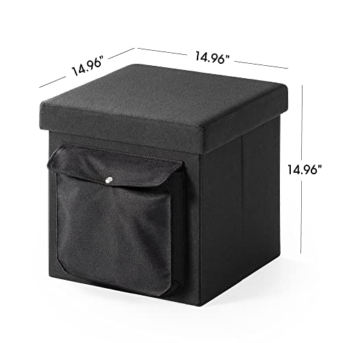 Otto & Ben 15" Cube Storage Ottoman with Pocket and Flip top Tray, Black