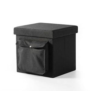 Otto & Ben 15" Cube Storage Ottoman with Pocket and Flip top Tray, Black