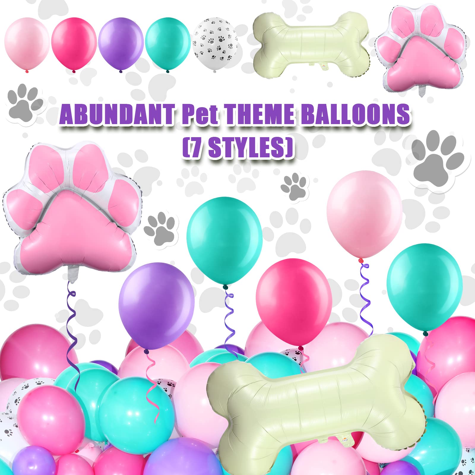 164 Pcs Paw Printed Balloon Garland Kit, Dog Paw Balloons Colorful Latex Balloons with Dog Paw Bone Shaped Aluminum Foil Balloons for Boy Girl Birthday Party Decorations (Fresh Colors)
