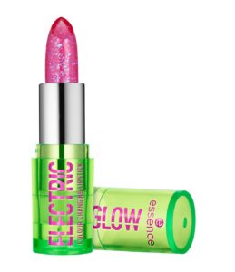 essence | electric glow color changing lipstick | ph reactive natural pink for all skin tones | vegan & cruelty free | gluten free, without oil & parabens