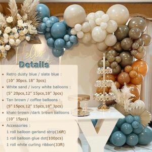 Blue Brown Tan Balloon Garland Kit Dusty Blue White Sand Dark Brown Coffee Beige Latex balloons Boho Balloon Arch for Neutral Teddy Bear Baby Shower Birthday Western Party Decoration