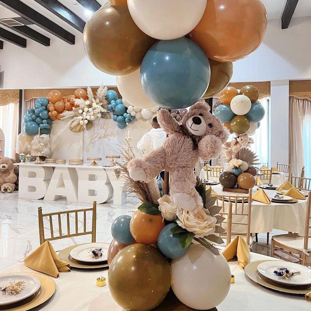 Blue Brown Tan Balloon Garland Kit Dusty Blue White Sand Dark Brown Coffee Beige Latex balloons Boho Balloon Arch for Neutral Teddy Bear Baby Shower Birthday Western Party Decoration