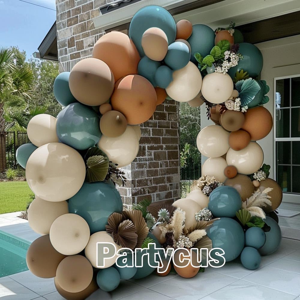 Blue Brown Tan Balloon Garland Kit Dusty Blue White Sand Dark Brown Coffee Beige Latex balloons Boho Balloon Arch for Neutral Teddy Bear Baby Shower Birthday Western Party Decoration