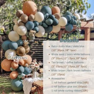 Blue Brown Tan Balloon Garland Kit Dusty Blue White Sand Dark Brown Coffee Beige Latex balloons Boho Balloon Arch for Neutral Teddy Bear Baby Shower Birthday Western Party Decoration