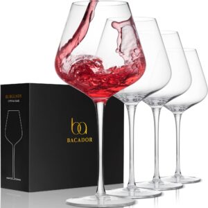 large burgundy wine glasses set of 4 - crystal red wine stemware - wide bowl ideal for tasting cabernet, pinot noir, burgundy, bordeaux - big hand blown glasses - 25 oz