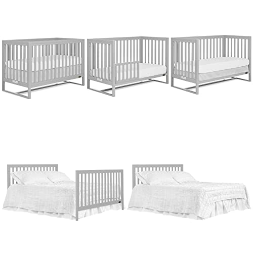 Dream On Me Arlo 5-in-1 Convertible Crib in Pebble Grey, JPMA Certified, 3 Mattress Height Settings, Non-Toxic Finish, Made of Sustainable and Sturdy Pinewood