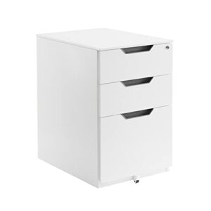 amazon basics 3 drawer mobile file cabinet with lock, white, 20.71" d x 15.51" w x 24.29" h