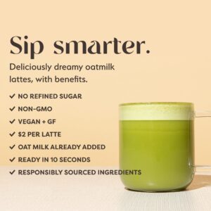 Clevr Matcha Green Tea Powder, Oat Milk Instant Latte Mix with Organic Matcha, Adaptogens, Mushrooms, Probiotics, Lion's Mane, Reishi and Ashwagandha