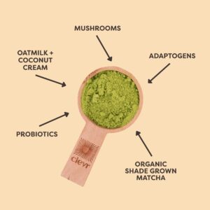 Clevr Matcha Green Tea Powder, Oat Milk Instant Latte Mix with Organic Matcha, Adaptogens, Mushrooms, Probiotics, Lion's Mane, Reishi and Ashwagandha