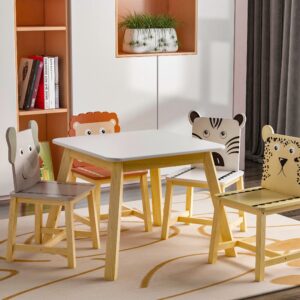 Swellsuite Wood Kids Dining Table and 4 Chairs Set is The Perfect Size for Children to Eat, Read Books, Color, Do Arts and Crafts, and Play Board Games, White/Espresso/White-A.