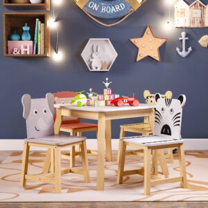 Swellsuite Wood Kids Dining Table and 4 Chairs Set is The Perfect Size for Children to Eat, Read Books, Color, Do Arts and Crafts, and Play Board Games, White/Espresso/White-A.