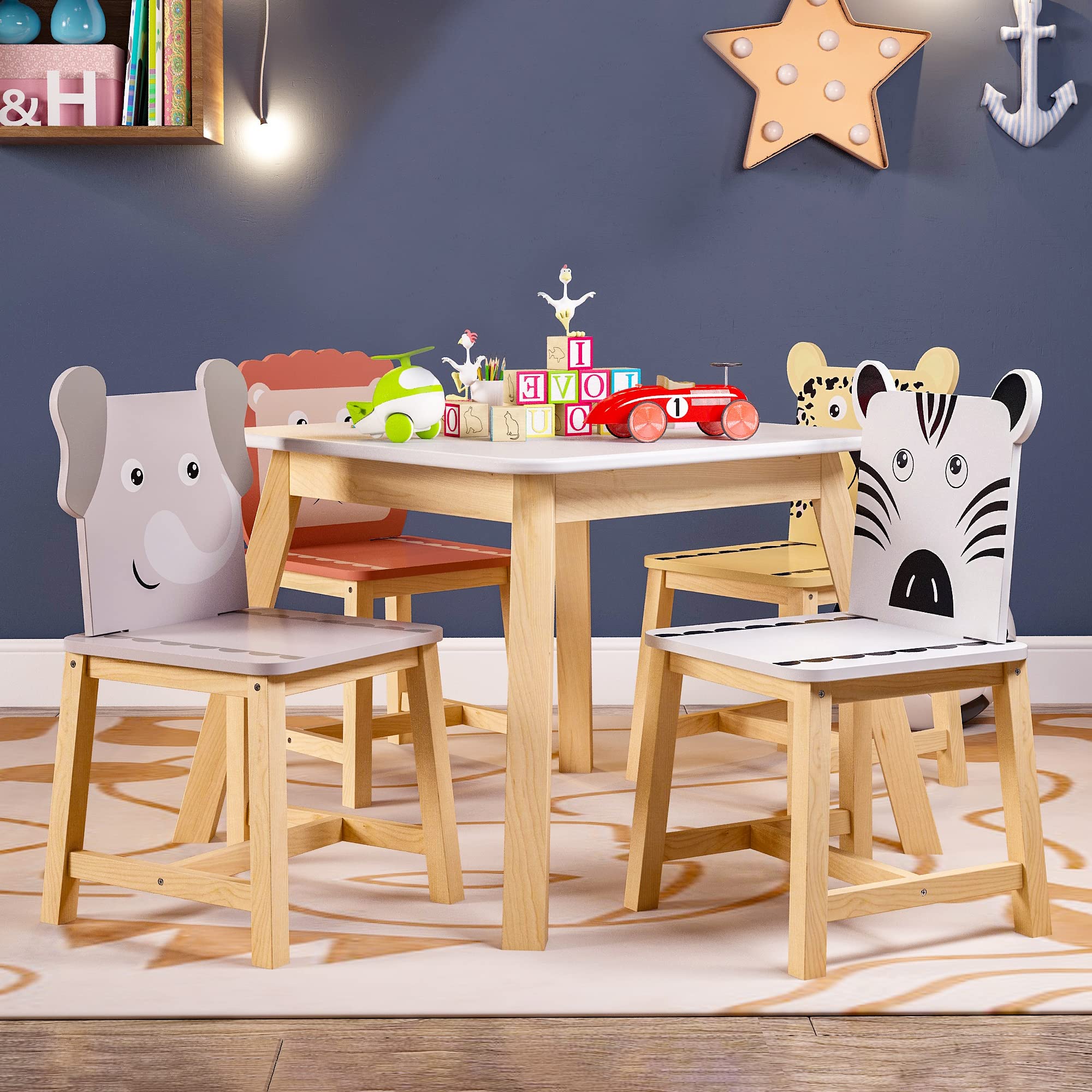 Swellsuite Wood Kids Dining Table and 4 Chairs Set is The Perfect Size for Children to Eat, Read Books, Color, Do Arts and Crafts, and Play Board Games, White/Espresso/White-A.