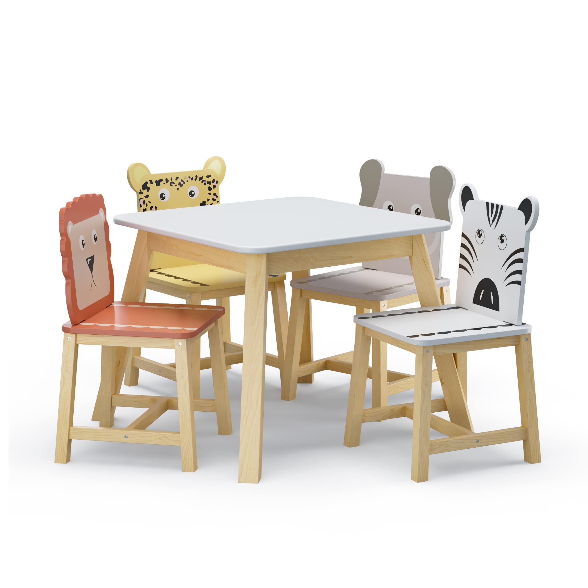 Swellsuite Wood Kids Dining Table and 4 Chairs Set is The Perfect Size for Children to Eat, Read Books, Color, Do Arts and Crafts, and Play Board Games, White/Espresso/White-A.