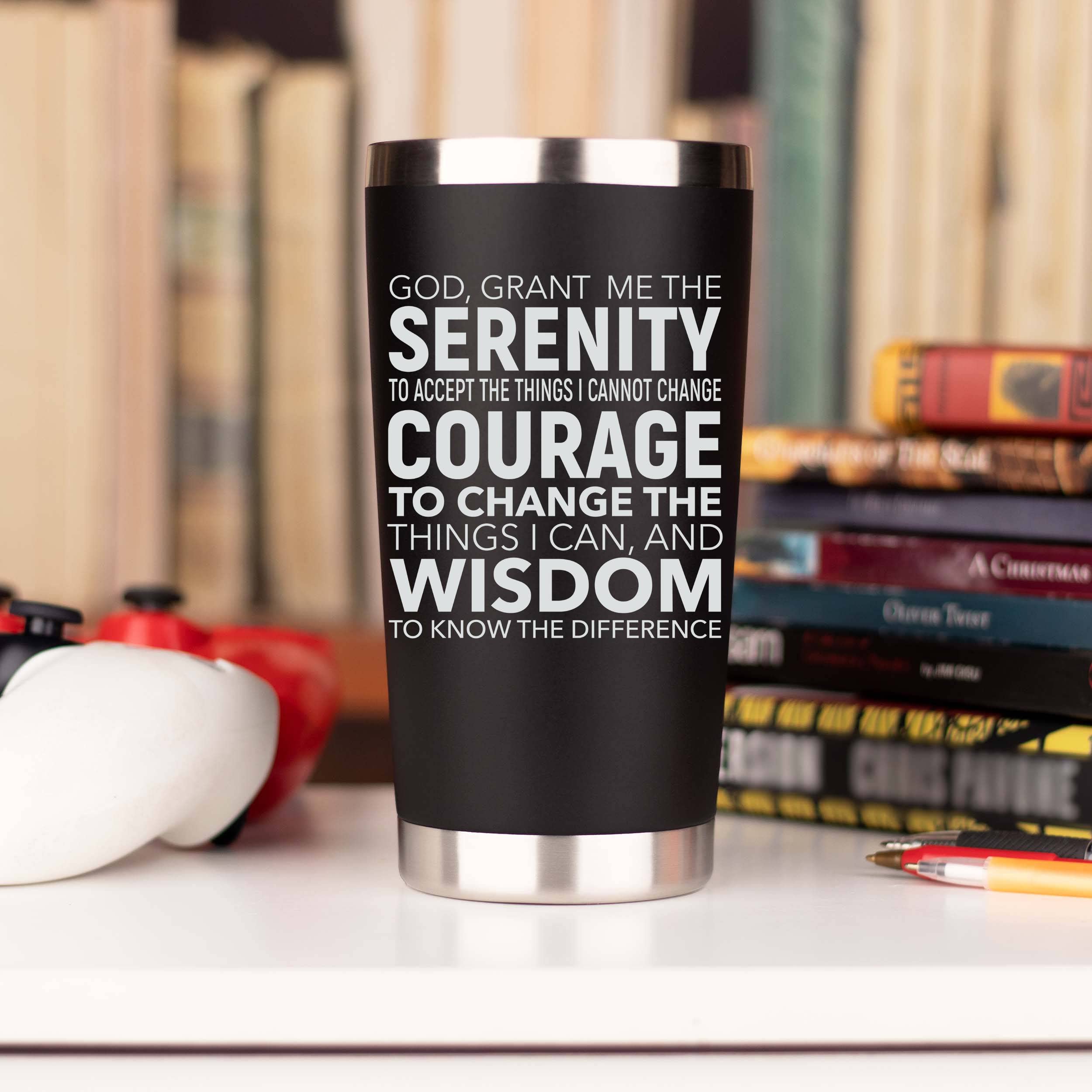 JENVIO Serenity Prayer Gifts | Stainless Steel Travel Tumbler Mug w/Lid and 2 Straws | Courage Wisdom Unique Coffee Sober AA Sobriety Gifts for Recovery Alcoholics Anonymous Valentine's Day
