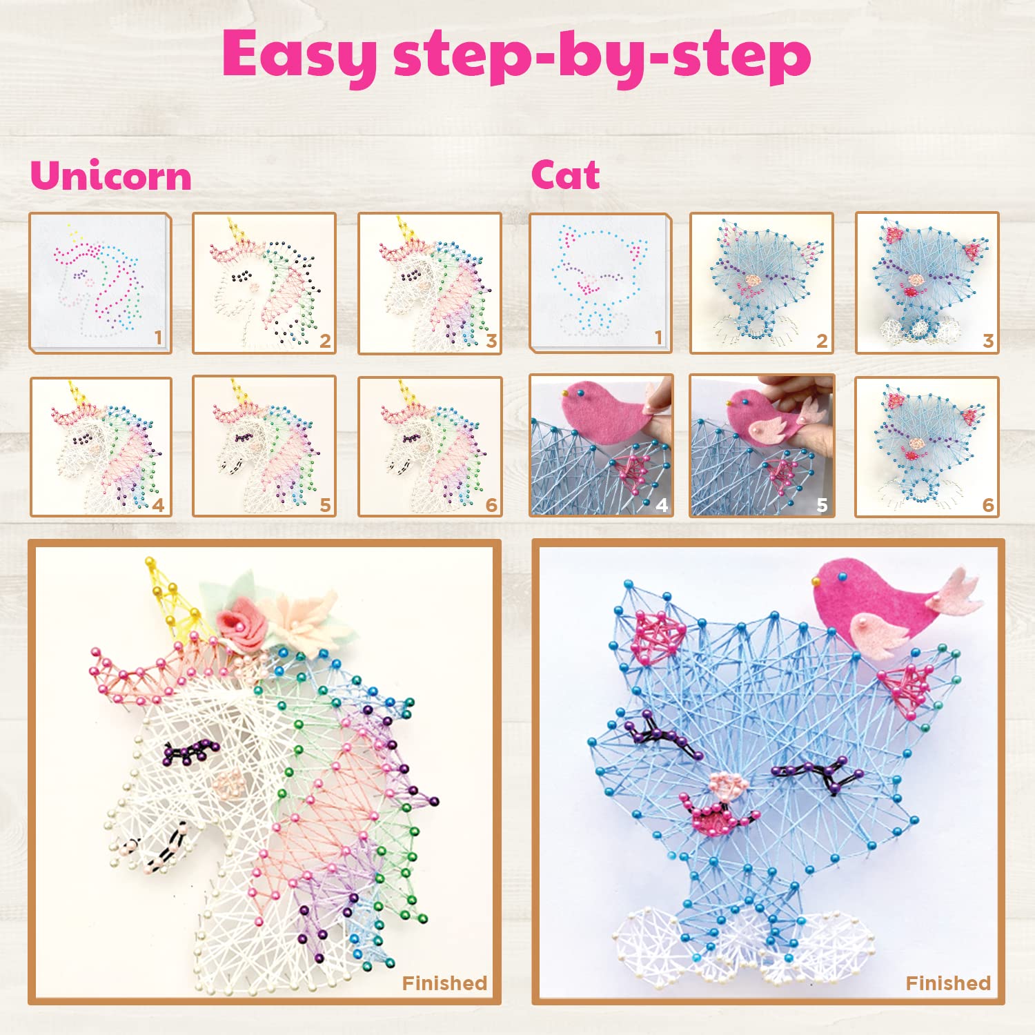 Hapinest String Art Craft Kit Gifts for Tween Girls Ages 10 11 12 Years Old and Up | Makes 3 Designs - Unicorn, Cat, and Flower