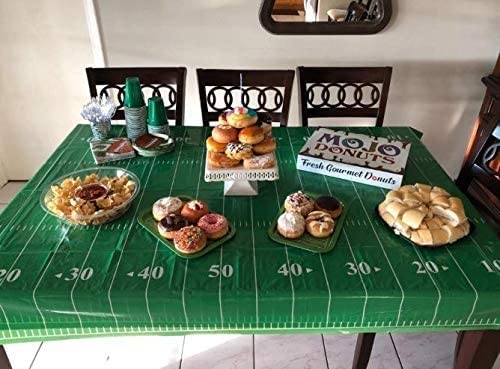 4 Pack Football Touchdown Table Cover Includes 1 Touchdown Banner Games, Playoffs, Birthdays, Tailgate, Baby Shower, Football Theme Party Supplies