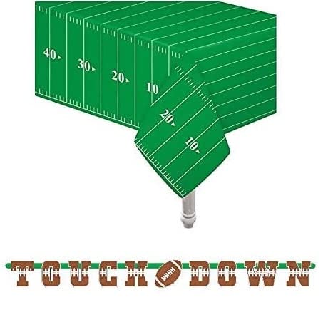 4 Pack Football Touchdown Table Cover Includes 1 Touchdown Banner Games, Playoffs, Birthdays, Tailgate, Baby Shower, Football Theme Party Supplies