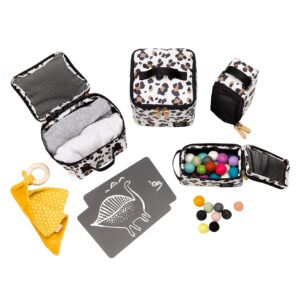 Petunia Pickle Bottom Inter-Mix 4-Piece Packing Cube Set| Portable Organization for Baby Essentials | Perfect Baby Caddy to Keep Everything Organized in Diaper Bag, Stroller or Nursery – Moon Leopard