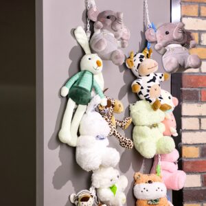 Yalikop 2 Pieces Stuffed Animals Storage Chain Toy Chain Organizer with 40 Pieces Plastic Clips, 2 Pieces Ceiling Hook and Door Hook for Hanging Plush Toys Hats Socks Holiday Cards