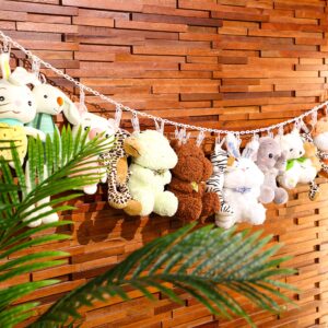 Yalikop 2 Pieces Stuffed Animals Storage Chain Toy Chain Organizer with 40 Pieces Plastic Clips, 2 Pieces Ceiling Hook and Door Hook for Hanging Plush Toys Hats Socks Holiday Cards