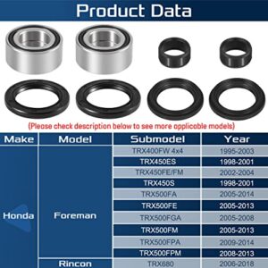 Front Wheel Bearings & Seals Kit Fit for Honda Foreman TRX400 / TRX450 / TRX500 / TRX680 FE FM FPE FPM, Pre Lubricated, Stable Performance