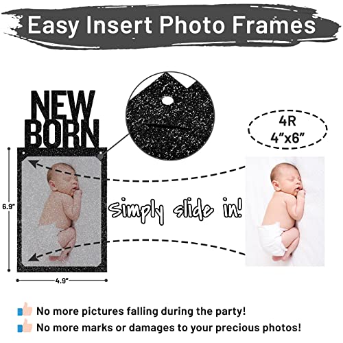 PartyHooman 1st Birthday Photo Banner for Baby from Newborn to 12 Months, First Birthday Decorations Girl Monthly Milestones Garland | First Birthday Photo Banner Pre-strung with Frame (Black)