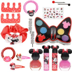 Townley Girl Disney Minnie Mouse Zipper Cosmetic Train Case With Lip Gloss, Lip Balm, Hair Clips, Nail Stickers, Scrunchie and More, Ages 3+, for Parties, Sleepovers and Makeovers