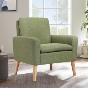 lohoms mid-century modern fabric accent chair single sofa comfy upholstered arm chair living room furniture (green)
