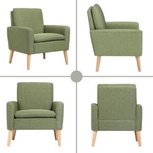 Lohoms Mid-Century Modern Fabric Accent Chair Single Sofa Comfy Upholstered Arm Chair Living Room Furniture (Green)