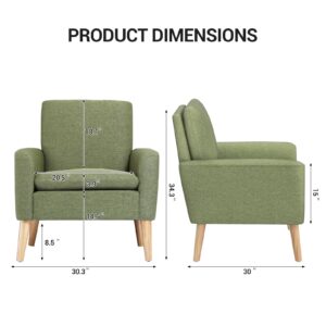 Lohoms Mid-Century Modern Fabric Accent Chair Single Sofa Comfy Upholstered Arm Chair Living Room Furniture (Green)