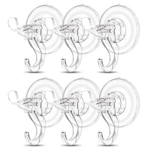goabroa suction cup hooks, 6 pack clear 10 lbs holding suction cup dual hooks holder, suction cups for glass, waterproof reuseable suction hanger for bathroom, shower, kitchen