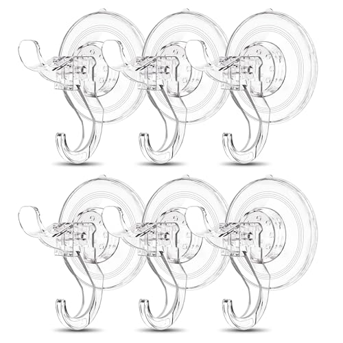 Goabroa Suction Cup Hooks, 6 Pack Clear 10 lbs Holding Suction Cup Dual Hooks Holder, Suction Cups for Glass, Waterproof Reuseable Suction Hanger for Bathroom, Shower, Kitchen