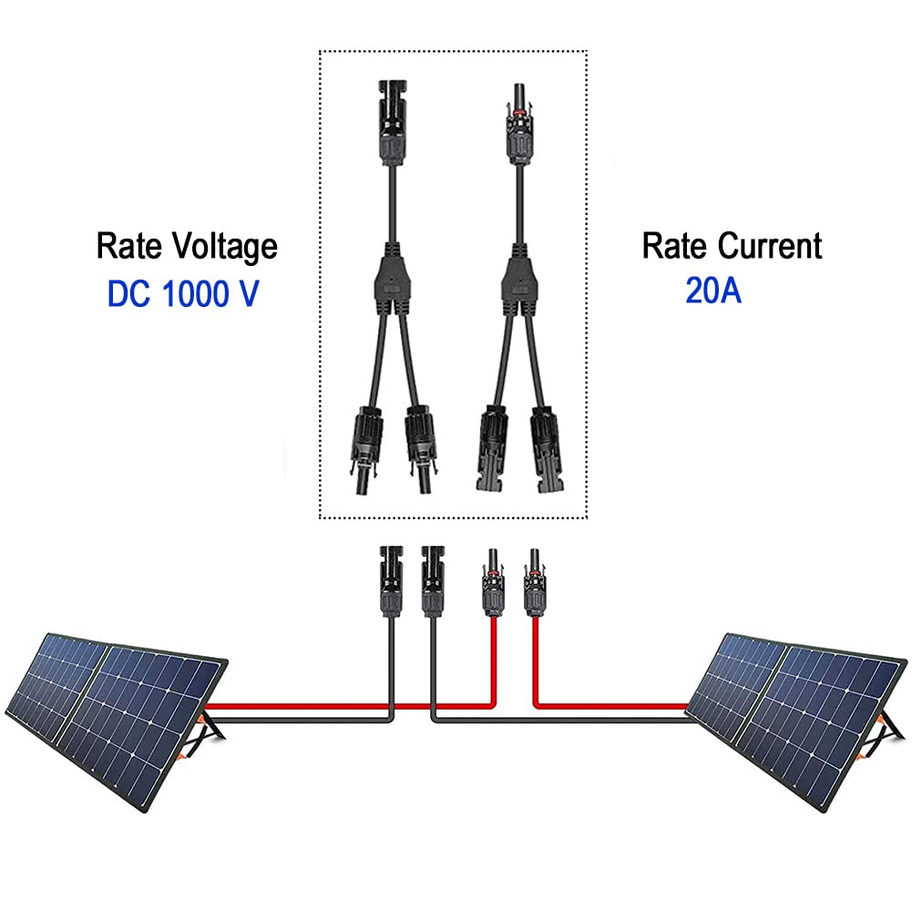 iSunergy Solar Connector Y Branch Connector 2 to 1 Parallel Adapter Cable Wire Plug Tool Kit for Solar Panel (M/FF + F/MM)