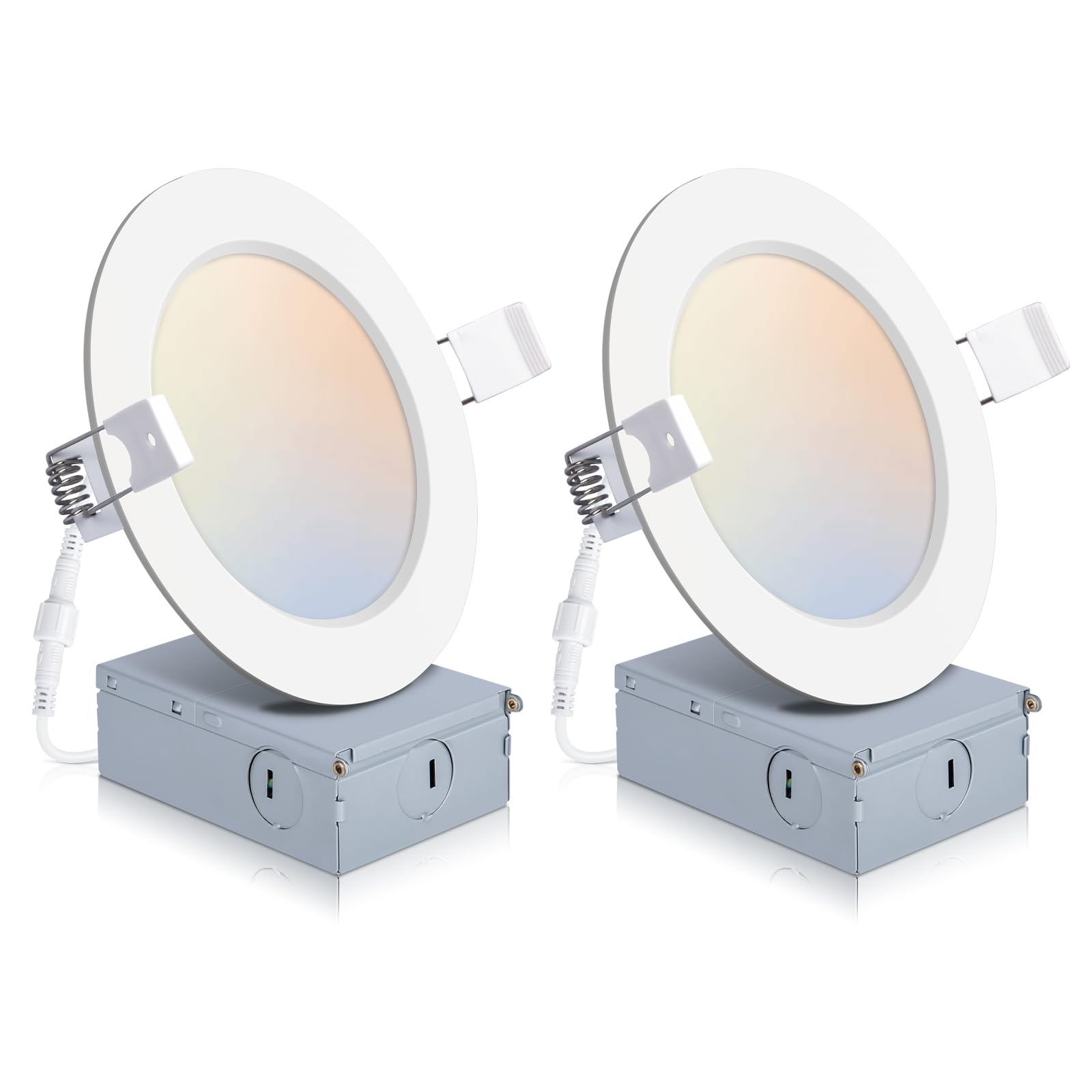 POWERASIA 2 Pack Recessed Lighting 4 Inch with Junction Box, 2700K/3000K/4000K/5000K/6000K Dimmable Flush Mount Ceiling Light, 9W 700lm Canless Recessed Lighting-ETL and Energy Star Certified