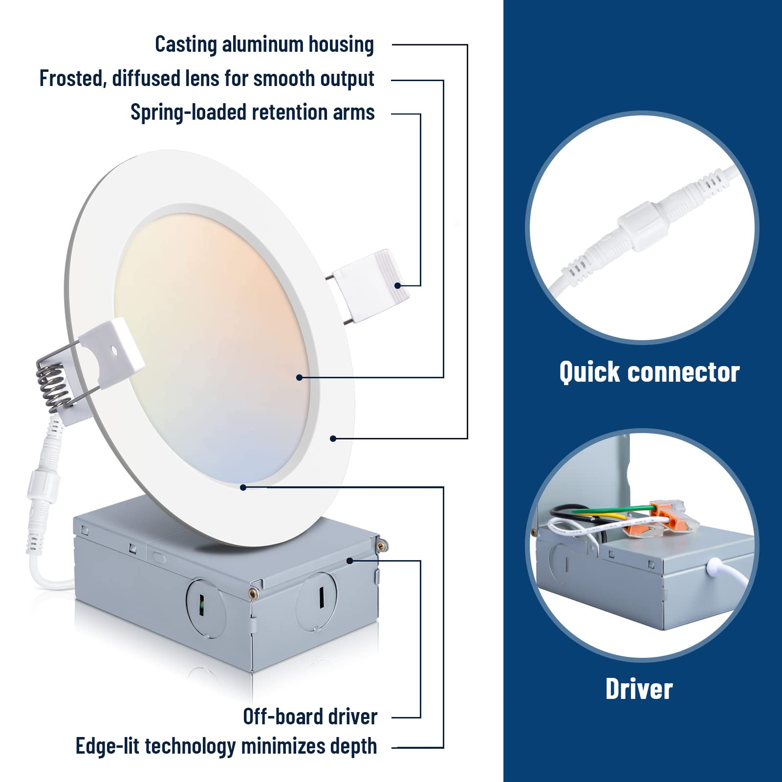 POWERASIA 2 Pack Recessed Lighting 4 Inch with Junction Box, 2700K/3000K/4000K/5000K/6000K Dimmable Flush Mount Ceiling Light, 9W 700lm Canless Recessed Lighting-ETL and Energy Star Certified