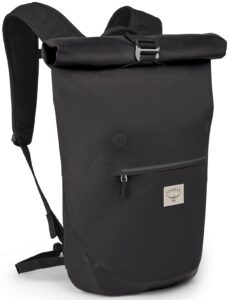 osprey arcane roll top 18l waterproof laptop backpack, stonewash black