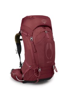 osprey aura ag 50l women's backpacking backpack, berry sorbet red, wm/l