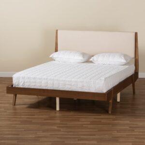 Baxton Studio Senna Beds (Platform), Queen, Beige/Walnut Brown