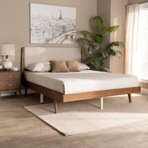 Baxton Studio Senna Beds (Platform), Queen, Beige/Walnut Brown