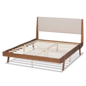 Baxton Studio Senna Beds (Platform), Queen, Beige/Walnut Brown