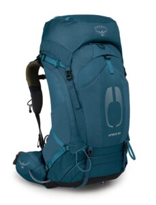 osprey atmos ag 50l men's backpacking backpack, venturi blue, s/m