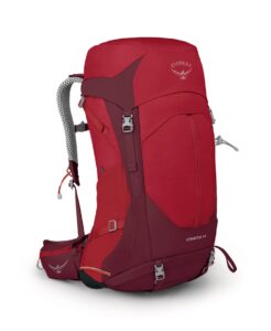 osprey stratos 44l men's hiking backpack, poinsettia red